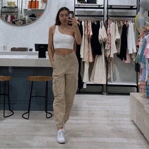 Abercrombie & Fitch Women's Beige Tapered Jogger Barrel Trousers Cargo